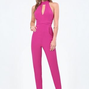 Bebe Sleeveless Fuchsia Jumpsuit Halter